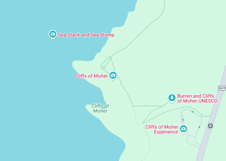 Map of Cliffs of Moher, Lahinch
