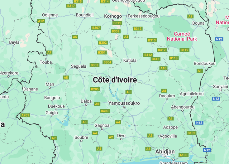 Map of Côte d’Ivoire, 