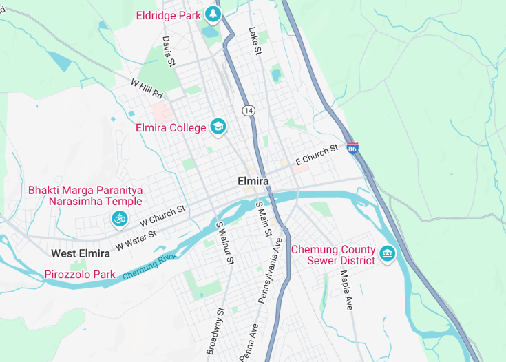Map of Elmira, New York State (USA)