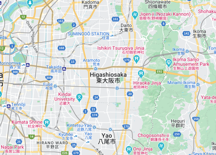 Map of Higashiosaka, Japan