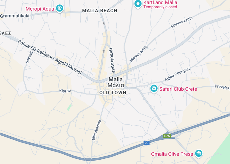 Map of Malia, Greece