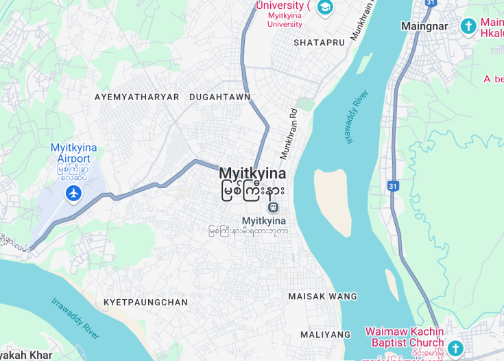 Map of Myitkyina, Myanmar