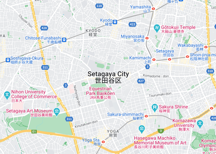 Map of Setagaya, Japan