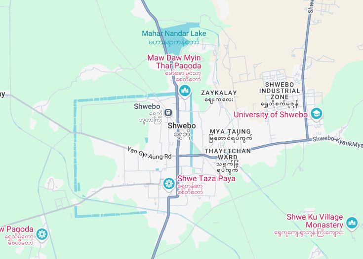 Map of Shwebo, Myanmar
