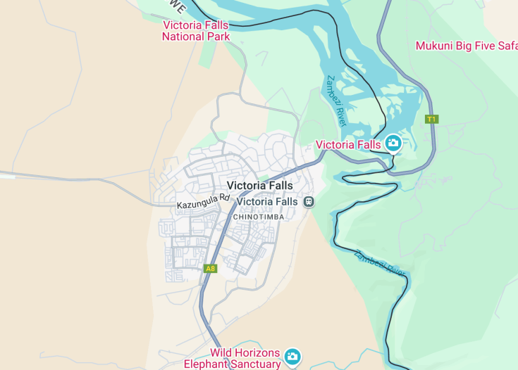 Map of Victoria Falls, Zimbabwe