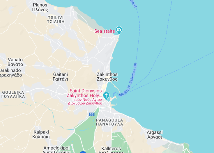 Map of Zakynthos, Greece